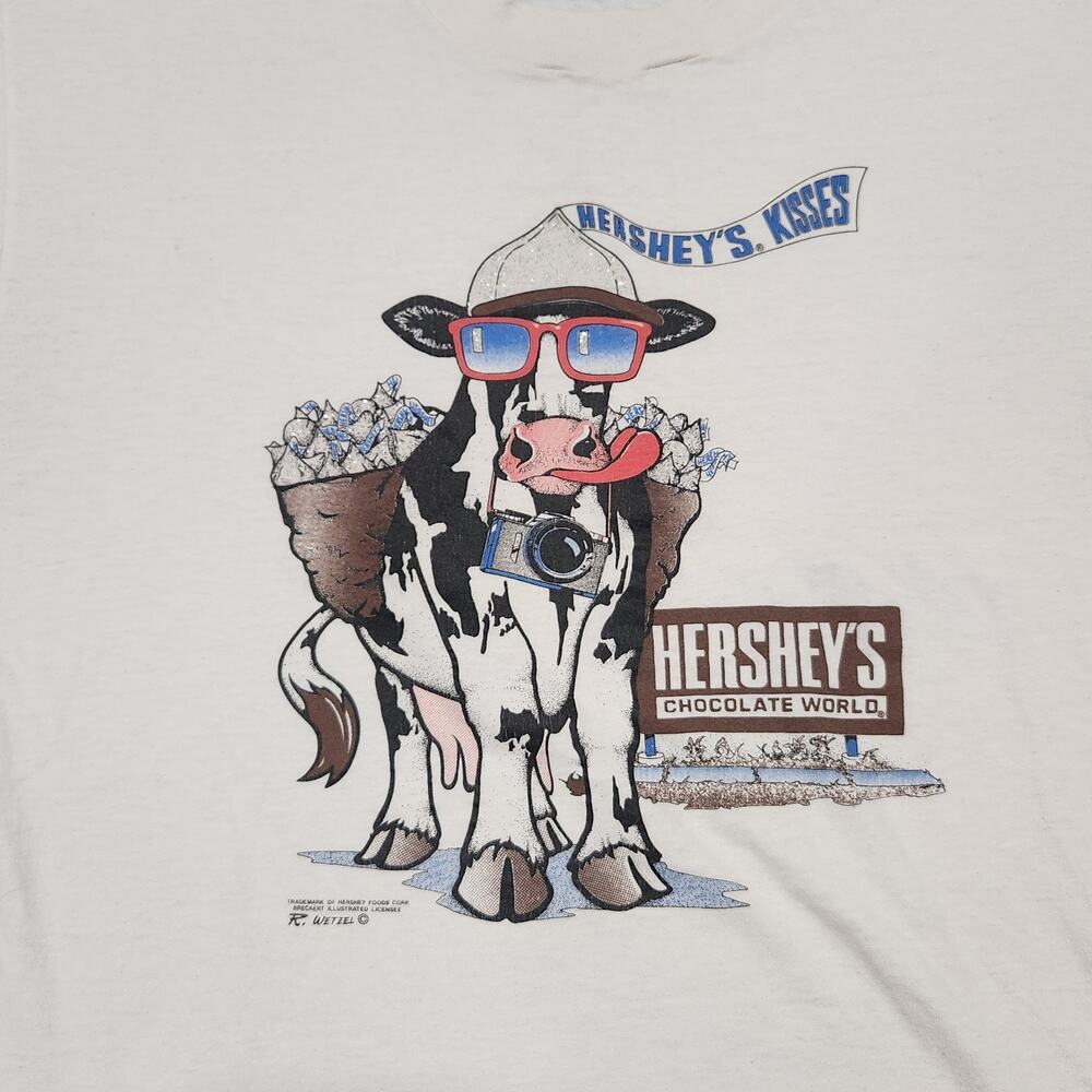 VTG 90s Hersheys Chocolate‎ World Promo Mens L Large Graphic Cow Park T Shirt - Picture 4 of 16